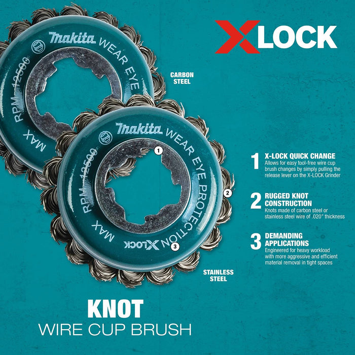 Makita D-72578 X-LOCK 3-1/8" Stainless Steel Knot Wire Cup Brush