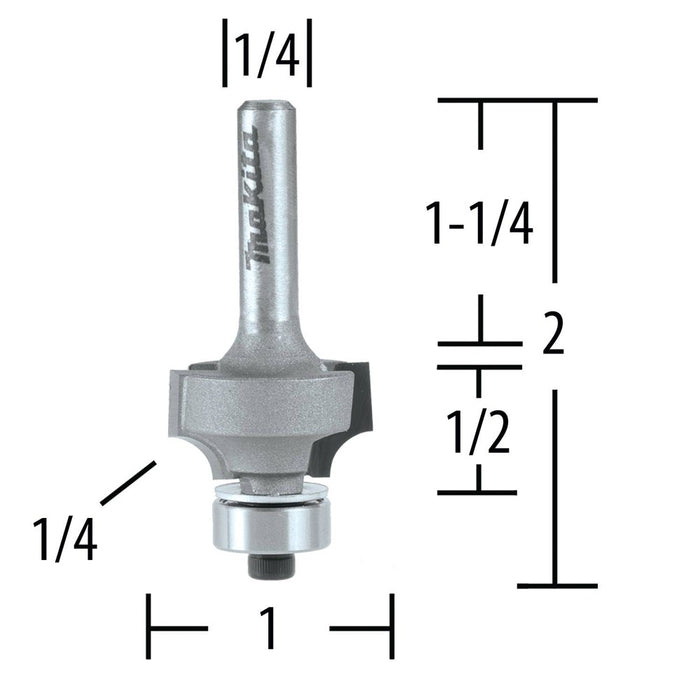 1/4 in. Carbide-Tipped Corner Round, 2 Flute Router Bit with 1/4 in. Shank
