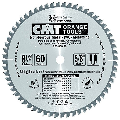 CMT Industrial Non-Ferrous Metal, PVC & Melamine Saw Blade, 8-1/2-Inch x 60 Teeth TCG Grind with 5/8-Inch Bore