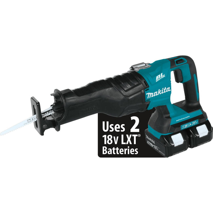Makita 18V LXT Brushless Recipro Saw Kit, 2-speed, var. spd., tool-less blade change, dual port charger, bag (5.0Ah)