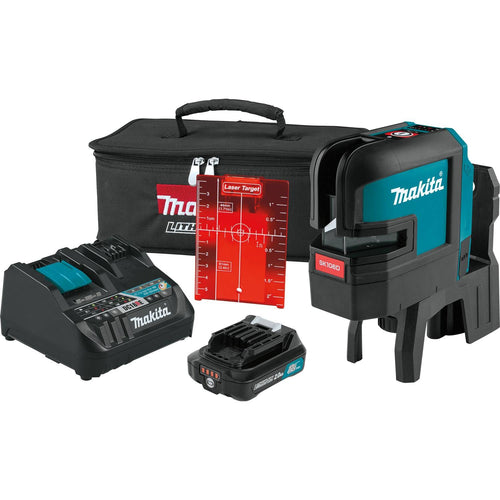 Makita 12V Max CXT Self-Leveling Cross-Line/4-Point Red Beam Laser Kit, bag, with one battery (2.0Ah)