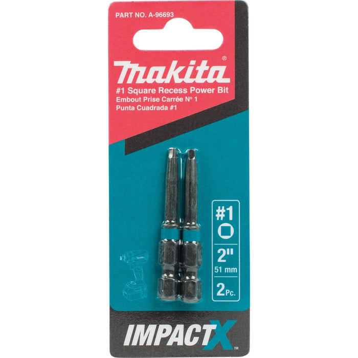 Makita Impact X #1 Square Recess 2″ Power Bit (2-Pack)