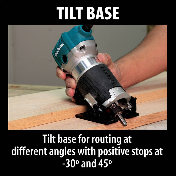 Makita 1-1/4 HP Compact Router Kit, Fixed, Plunge, Tilt and Offset bases, 10,000-30,000 RPM, var. spd., bag