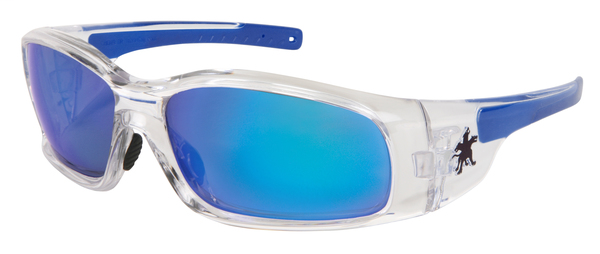 Swagger® SR1 Series Clear Safety Glasses with Blue Diamond Mirror Lenses Soft Non-Slip Nose Piece and Temples