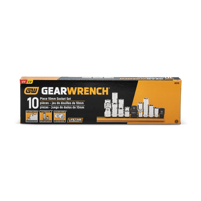 GEARWRENCH 10-Piece 1/4" & 3/8", 10mm Drive 6 Pt. Single Size Socket Set
