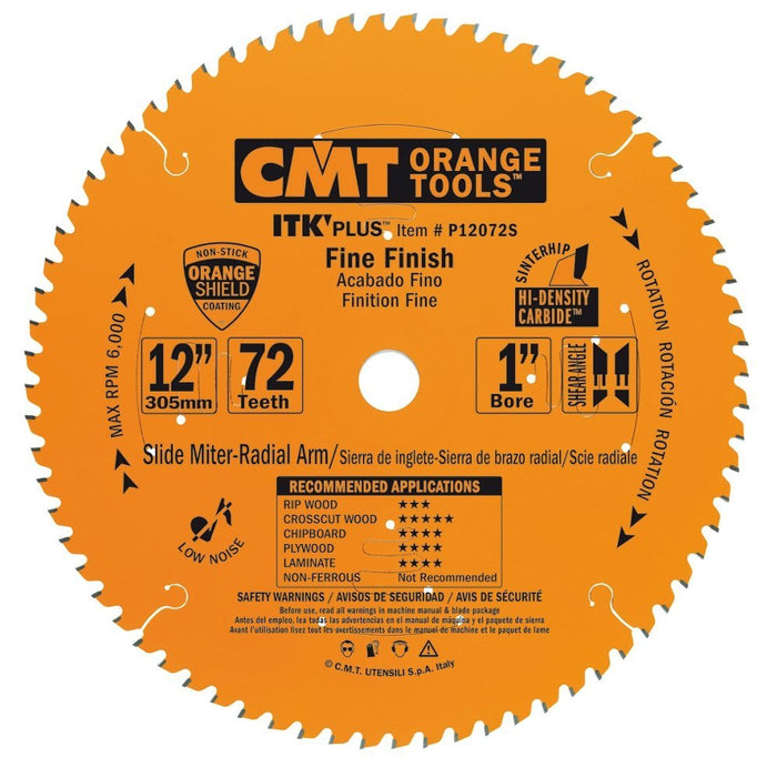 CMT ITK Plus Finish Blade for Sliding Miter Saws 12In x 72T x 1In.