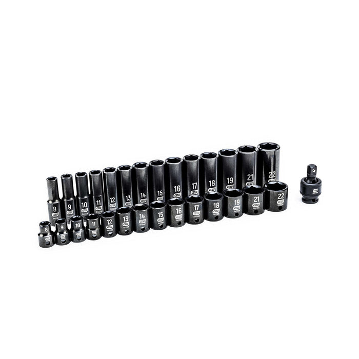 29 Pc. 3/8" Drive 6 Point Metric Standard/Deep Impact Socket Set