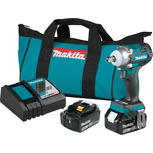 Makita 18V LXT Lithium-Ion Brushless Cordless 4-Speed 1/2" Sq. Drive Impact Wrench Kit w/ Detent Anvil, var. spd., rev., L.E.D. Light, bag (5.0Ah)