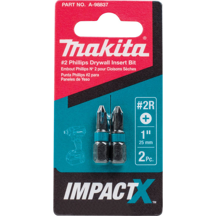 Makita A-98837 ImpactX️ #2 Phillips Drywall 1″ Insert Bit (Pack of 2)