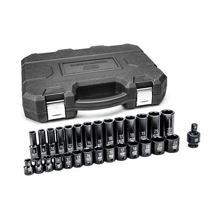 29 Pc. 3/8" Drive 6 Point Metric Standard/Deep Impact Socket Set