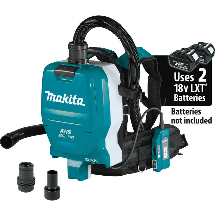 Makita XCV10ZX - 36V (18V X2) LXT Brushless 1/2 Gallon HEPA Filter Backpack Dry Dust Extractor, AWS Capable (Bare Tool)