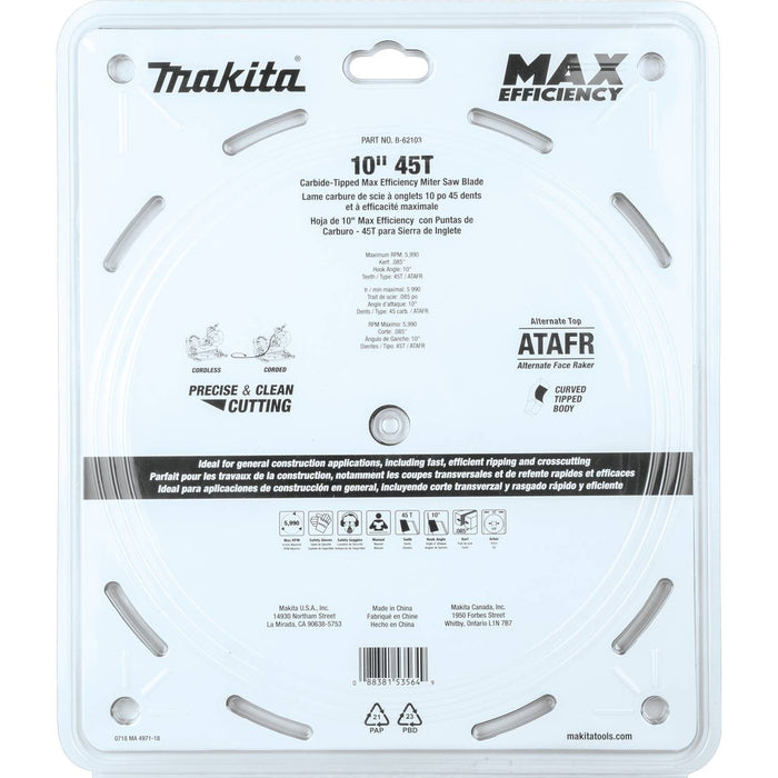 Makita 10" 45T Carbide-Tipped Max Efficiency Miter Saw Blade