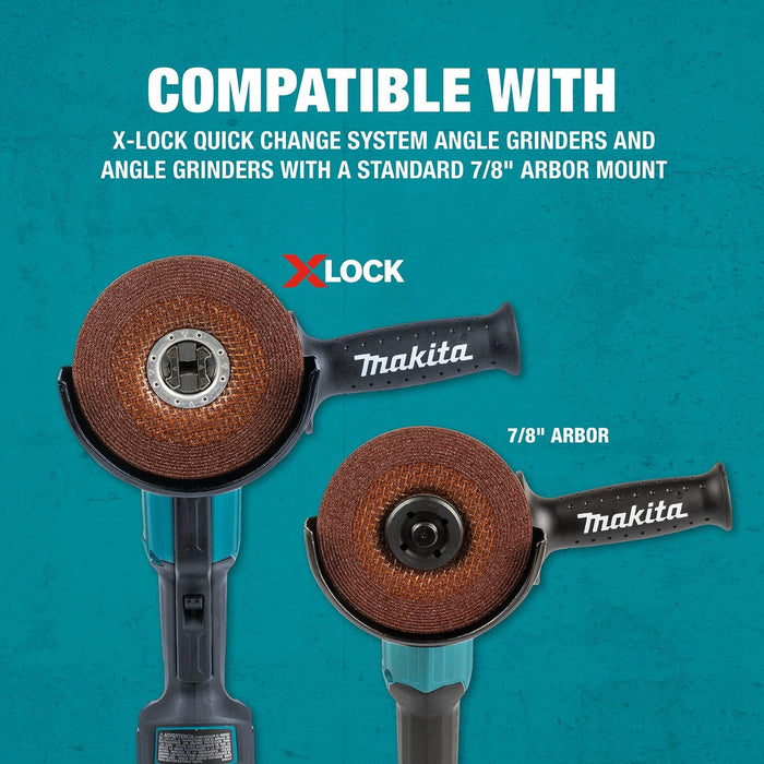 Makita E-00468 X-LOCK 5" x 1/4" x 7/8" Type 27 General Purpose 36 Grit Abrasive Grinding Wheel for Metal & Stainless Steel Grinding