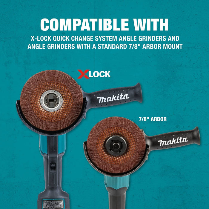 Makita X-LOCK 5" x 1/4" x 7/8" Type 27 General Purpose 36 Grit Abrasive Grinding Wheel for Metal & Stainless Steel Grinding
