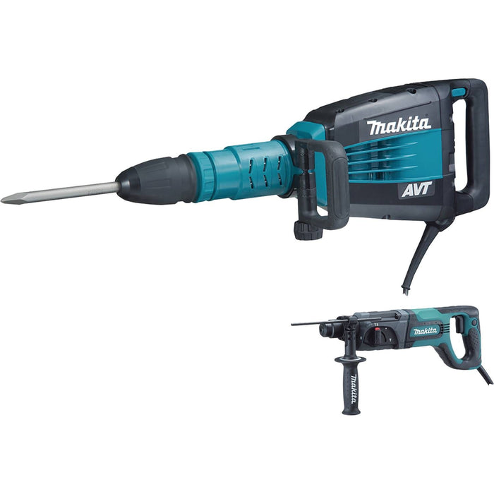 Makita (HM1214CX) 27 lb. AVT Demolition Hammer, accepts SDS-MAX bits, case and 1" Rotary Hammer (HR2475)