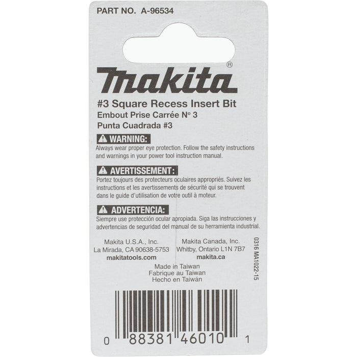 Makita ImpactX️ #3 Square Recess 1″ Insert Bit, 2/pk