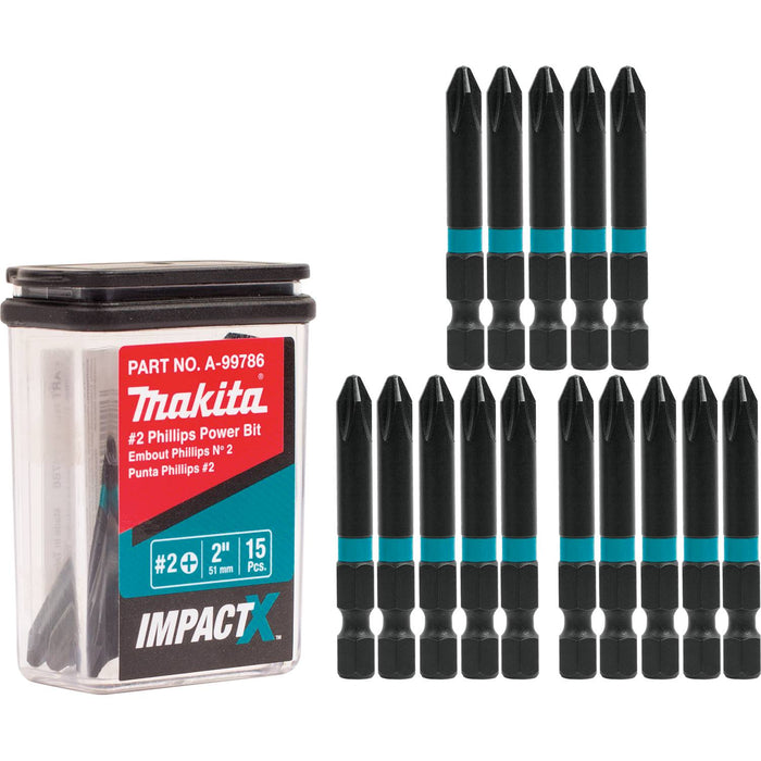 Makita A-99786 Impact X #2 Phillips 2″ Power Bit (Pack of 15)