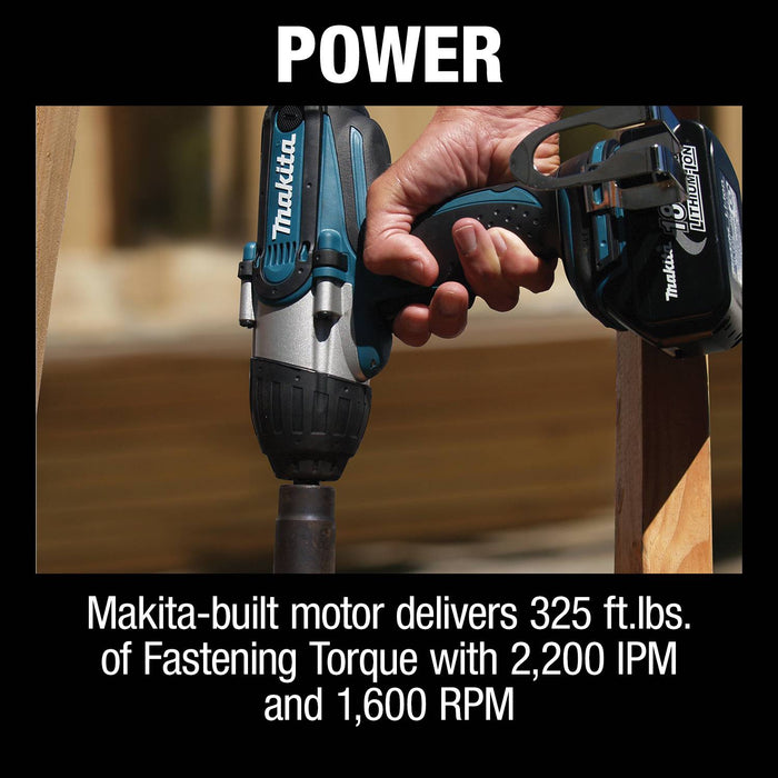 Makita XWT04S1 - 18V LXT Lithium-Ion Cordless 1/2" Sq. Drive Impact Wrench Kit, rev., rocker switch, L.E.D. Light, bag, with one battery (3.0Ah)
