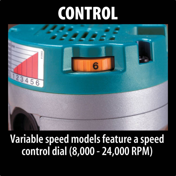 Makita 2-1/4 HP Router, 8,000-24,000 RPM, var. spd.