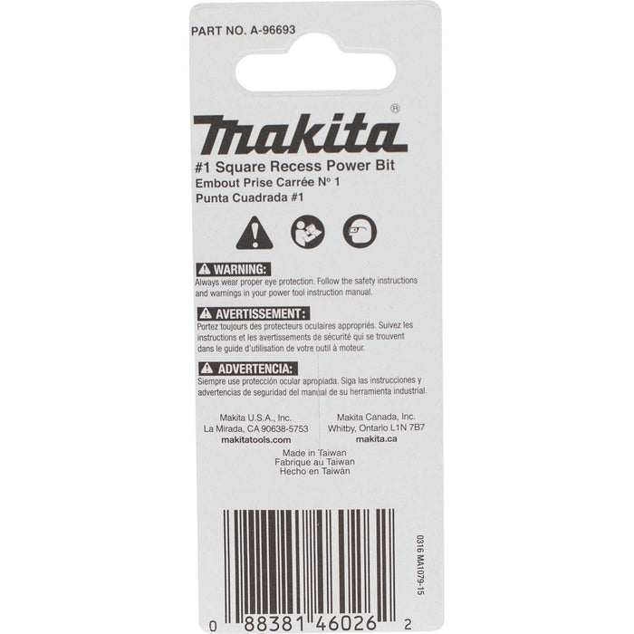 Makita Impact X #1 Square Recess 2″ Power Bit (2-Pack)