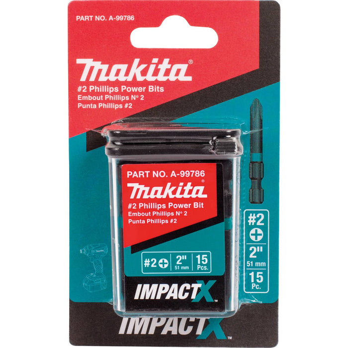 Makita A-99786 Impact X #2 Phillips 2″ Power Bit (Pack of 15)