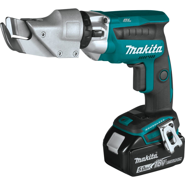 Makita XSJ04T - 18V LXT Lithium-Ion Brushless Cordless 18 Gauge Offset Shear Kit, bag (5.0Ah)