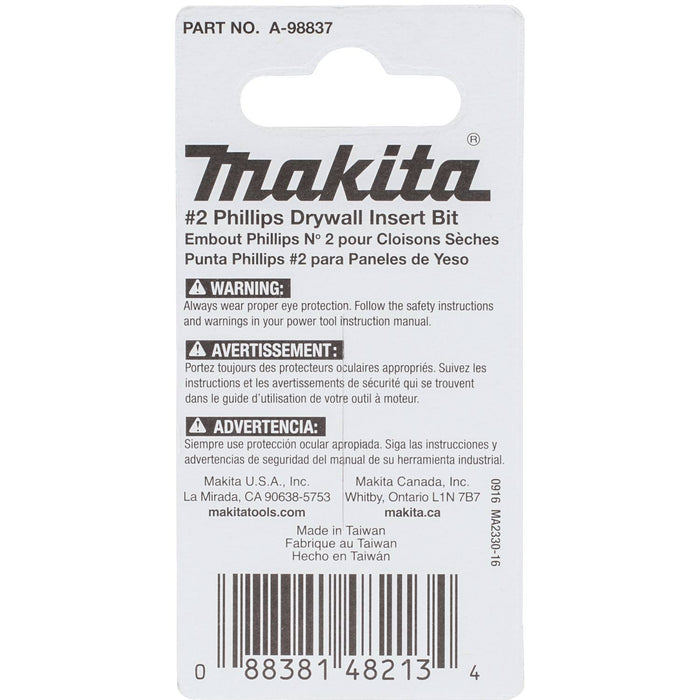 Makita A-98837 ImpactX️ #2 Phillips Drywall 1″ Insert Bit (Pack of 2)