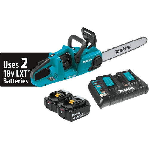 Makita (XCU04PT)18V LXT Brushless 16" Chain Saw Kit, dual port charger (5.0Ah)