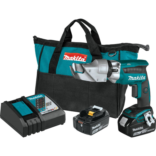 Makita XSJ04T - 18V LXT Lithium-Ion Brushless Cordless 18 Gauge Offset Shear Kit, bag (5.0Ah)