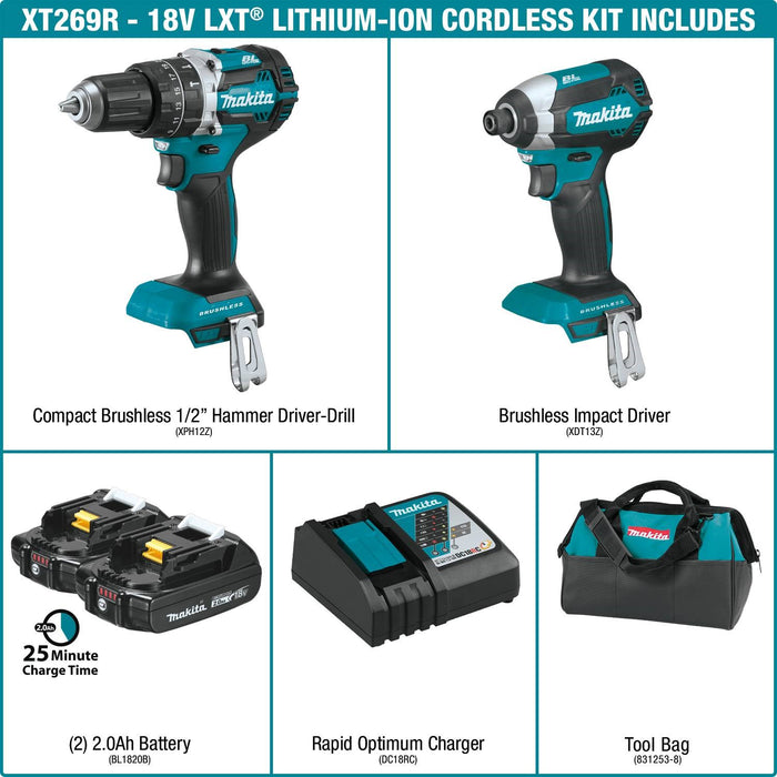 Makita 18V LXT Lithium-Ion Compact Brushless Cordless 2 Pc. Combo Kit