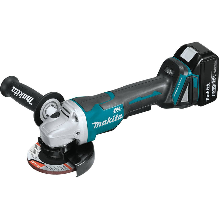 Makita XAG11T - 18V LXT Lithium-Ion Brushless Cordless 4-1/2” / 5" Paddle Switch Cut-Off/Angle Grinder Kit, electric brake, bag, lock-off, no lock-on (5.0Ah)