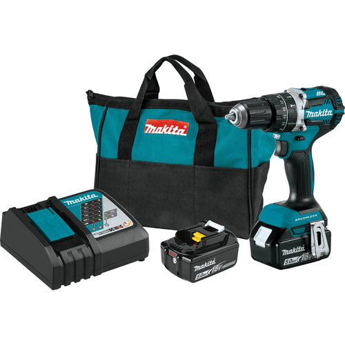Makita XPH12T - 18V LXT Lithium-Ion Compact Brushless Cordless 1/2" Hammer Driver-Drill Kit, 2-speed, var. spd., L.E.D. Light, bag (5.0Ah)