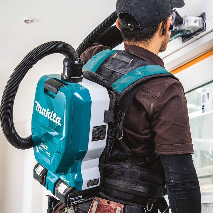 Makita (XCV10PTX) 36V (18V X2) LXT Brushless 1/2 Gallon HEPA Filter Backpack Dry Dust Extractor Kit, dual port charger, AWS Capable (5.0Ah)