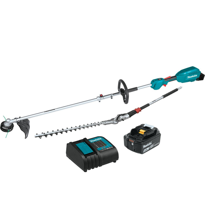 Makita XUX02SM1X2 - 18V LXT Lithium-Ion Brushless Cordless Couple Shaft Power Head Kit w/ 13" String Trimmer & 20" Articulating Hedge Trimmer Attachments, with one battery (4.0Ah)