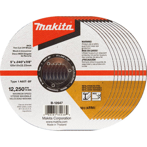 Makita B-12647-10 5 in. x .040 in. x 7/8 in. Thin INOX Cut-Off Wheel (Pack of 10)