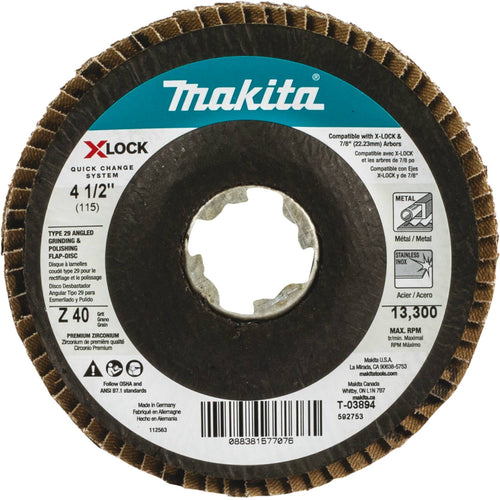 Makita T-03894 X-LOCK 4‑1/2" 40 Grit Type 29 Angled Grinding and Polishing Flap Disc for X-LOCK and All 7/8" Arbor Grinders
