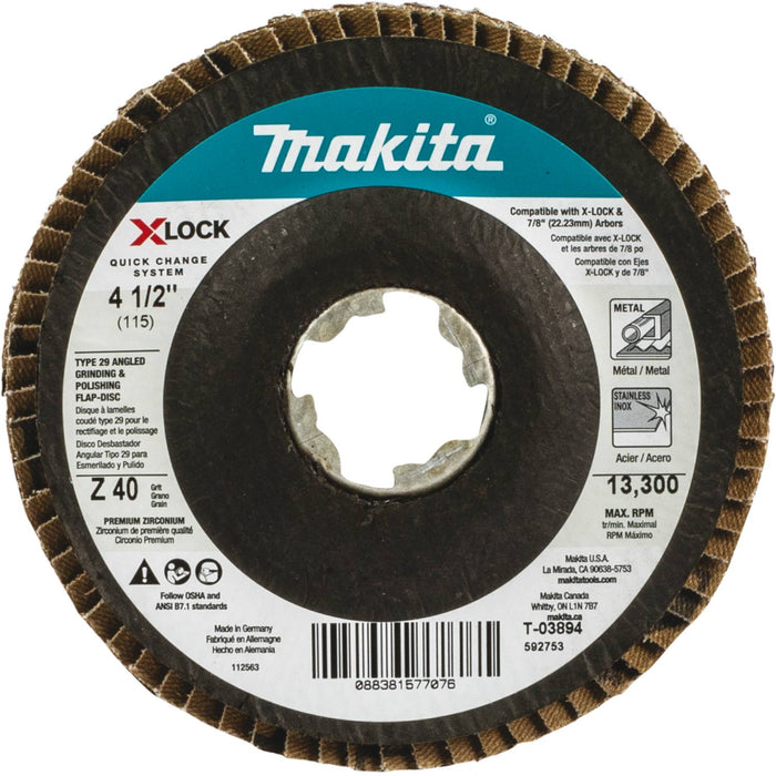 Makita X-LOCK 4‑1/2" 40 Grit Type 29 Angled Grinding and Polishing Flap Disc for X-LOCK and All 7/8" Arbor Grinders