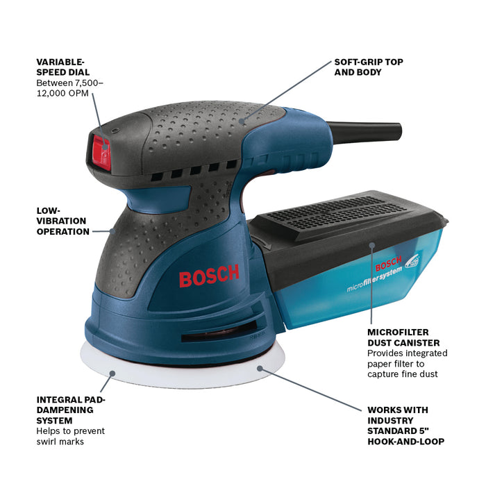 Bosch ROS20VSK - 5 In. Palm Random Orbit Sander/Polisher