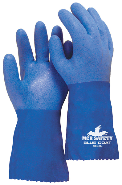 MCR Safety Blue Coat Gloves Flexible and Seamless Triple Dipped PVC 12 Inch Gauntlet Cuff and Seamless Knit Liner