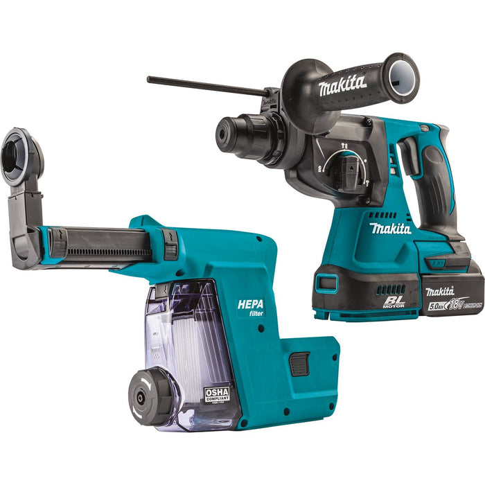 Makita (XRH011TWX) 18V LXT Lithium-Ion Brushless Cordless 1" Rotary Hammer Kit, accepts SDS-PLUS bits, HEPA Dust Extractor Attachment, bag (5.0Ah)