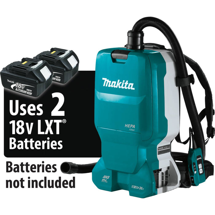 Makita XCV18ZX - 36V (18V X2) LXT Brushless 1.6 Gallon HEPA Filter Backpack Dry Dust Extractor, AWS Capable (Bare Tool)