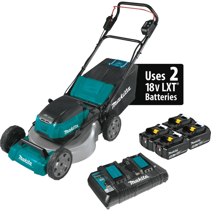 Makita 18V LXT Brushless 21" Commercial Lawn Mower Kit, 4 ea. BL1850B battery, dual port charger (5.0Ah)