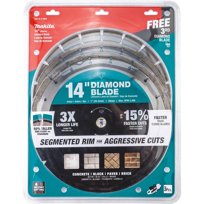 Makita B-69646 - 14" Diamond Blade, Segmented, General Purpose, Contractor 3/pk