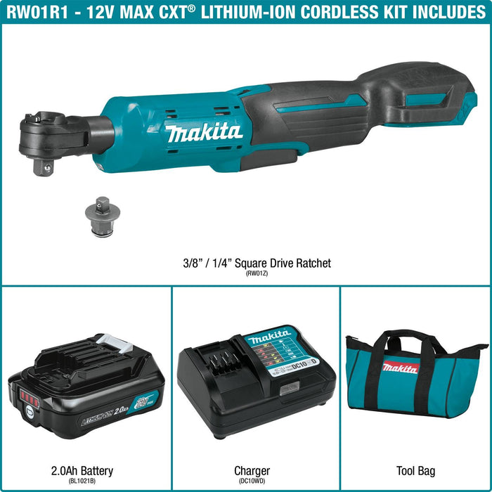 Makita 12V max CXT Lithium-Ion Cordless 3/8" / 1/4" Sq. Drive Ratchet Kit