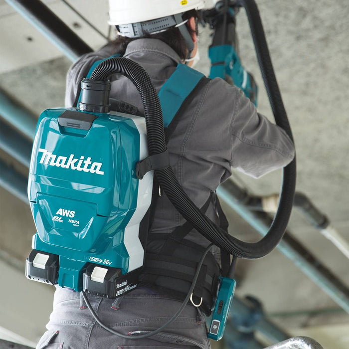 Makita (XCV10PTX) 36V (18V X2) LXT Brushless 1/2 Gallon HEPA Filter Backpack Dry Dust Extractor Kit, dual port charger, AWS Capable (5.0Ah)