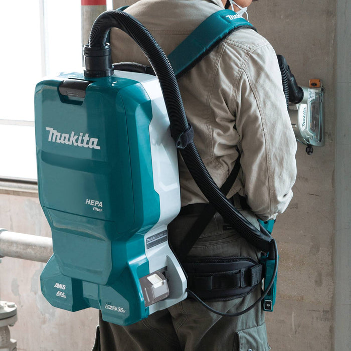 Makita XCV18ZX - 36V (18V X2) LXT Brushless 1.6 Gallon HEPA Filter Backpack Dry Dust Extractor, AWS Capable (Bare Tool)