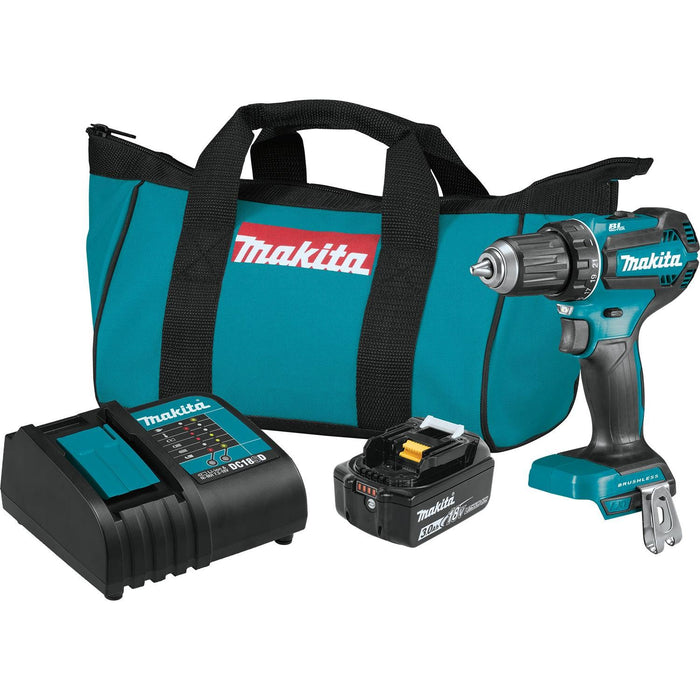 Makita XFD131 - 18V LXT Lithium-Ion Brushless Cordless 1/2" Driver-Drill Kit, 2-speed, var. spd., L.E.D. Light, bag, with one battery (3.0Ah)