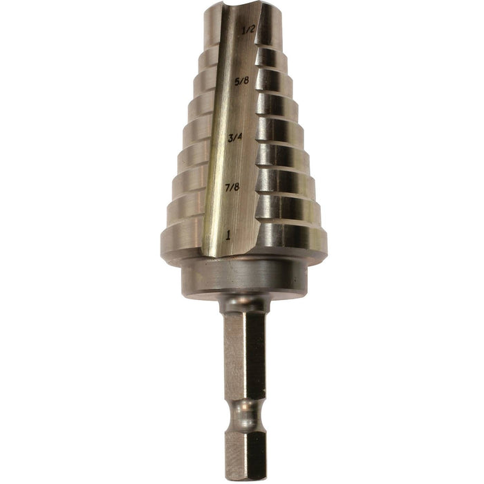 9/16" - 1" H.S.S. Step Drill Bit, 1/4" Hex Shank