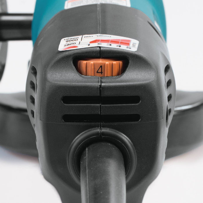 Makita 9565PCV - 5" SJS Paddle Switch Angle Grinder, 13 AMP, 2,800-10,500 RPM, var. spd., 5/8"-11, lock-off, no lock-on