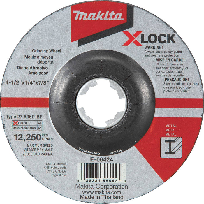 Makita X-LOCK 4-1/2" x 1/4" x 7/8" Type 27 General Purpose 36 Grit Metal Abrasive Grinding Wheel